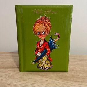 Vintage BIG EYES BOY Photo Album 1970's Michel Thomas Style Child Print Green